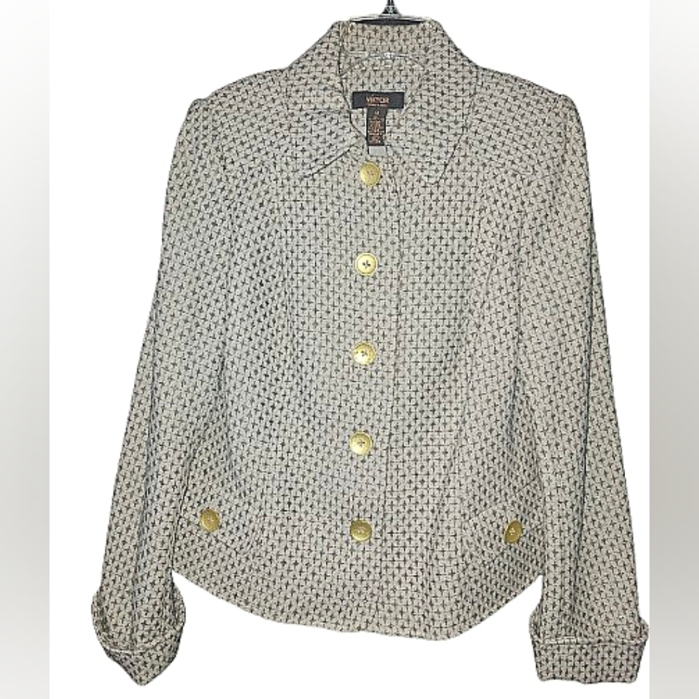 Victor Alfaro Cream Textured Blazer with Gold Accents 12